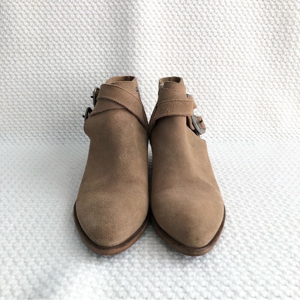 Frye Beige Taupe Suede Ray Western Shootie Ankle Boot Double Silver Buckles 7 - Picture 3 of 11